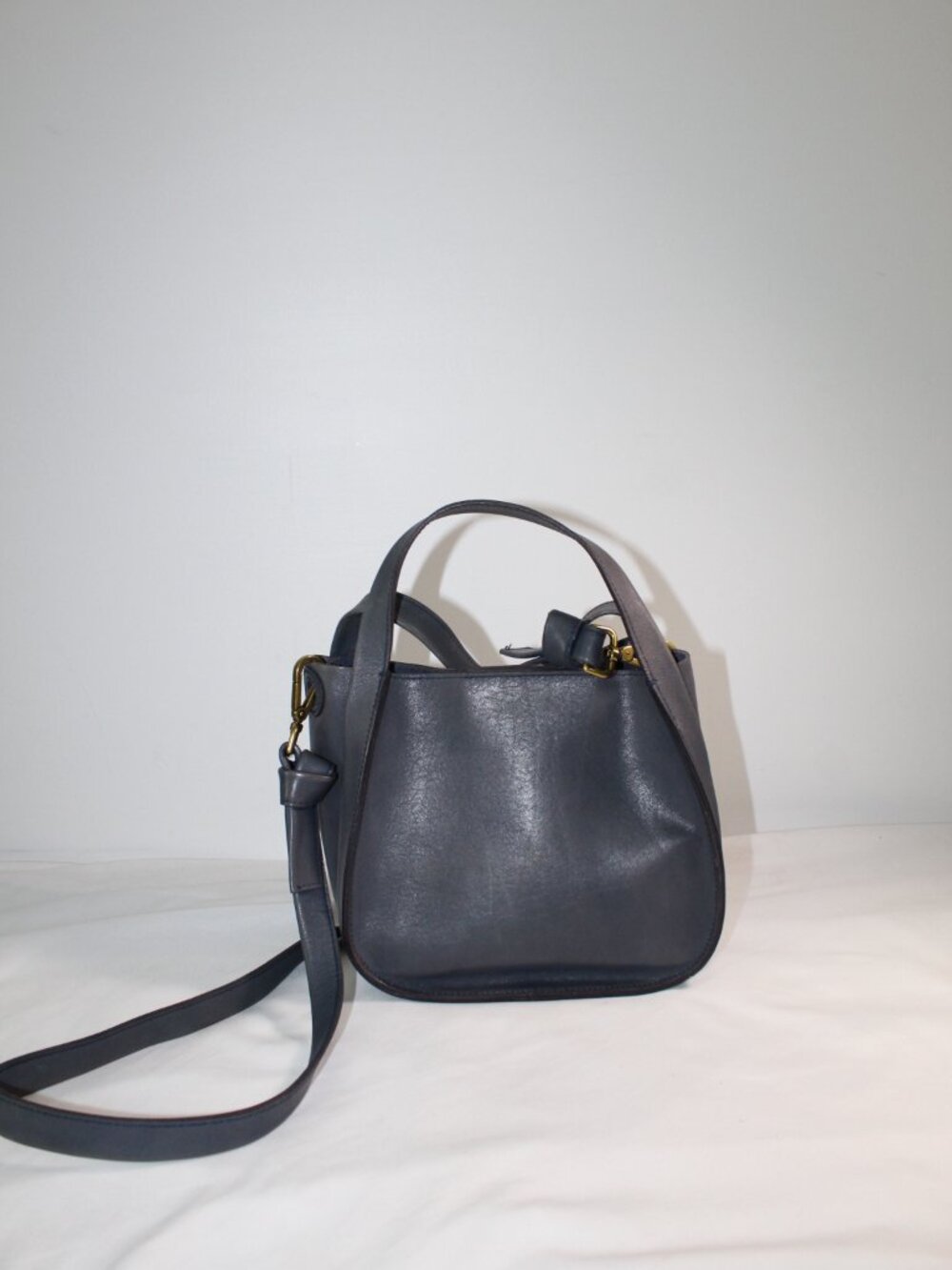 Madewell Blue Leather Top Handle Removable Shoulder Strap Bag